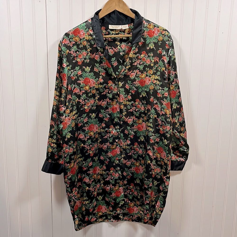 Victoria’s Secret Vintage Gold label floral button up pajama shirt